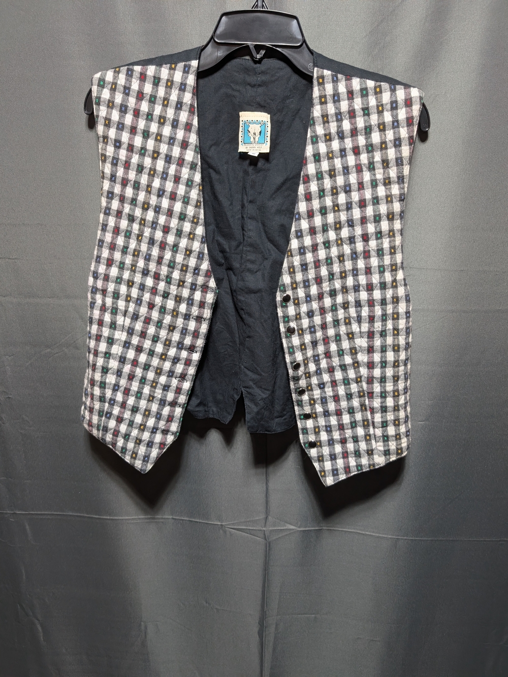Flannel Checked Multi-Color Women's Vest - Classic Black Lining Vintage 90's